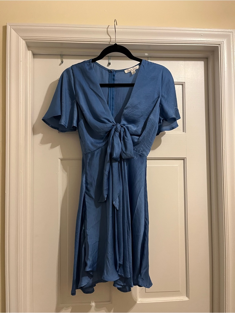 Light Blue Tie-Front Mini Dress with Flutter Sleeves